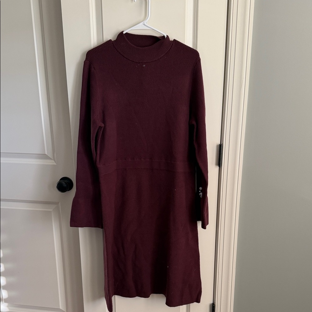 Ann Taylor Deep Burgundy Long Sleeve Sweater Dress